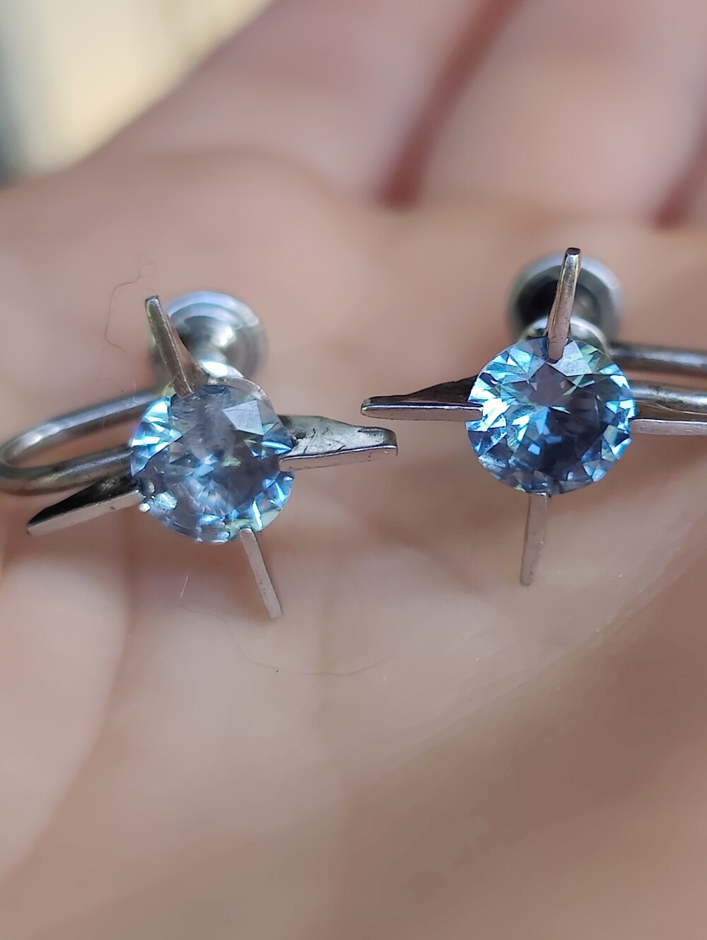 Antique Sterling CT Blue Topaz Earrings - Picture 3 of 6
